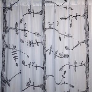 IKEA EIVOR Black White Curtain Trees & Birds Pattern